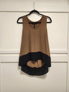 Sleeveless Two-Tone Tank Top - Tan and Black